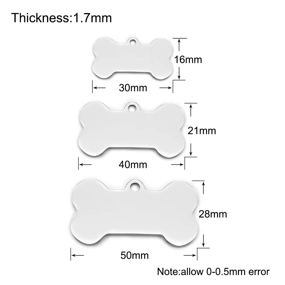 10 Pcs Blank Tag Stainless Steel Bone Keychain for DIY Custom Logo Tag Pet Dog Tag Collar Pet Accessoriess Charm