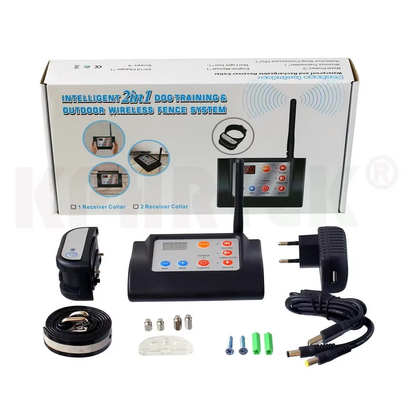 Dog Fence Wireless & Training Collar Outdoor 2-In-1, Electric Wireless Fence W/Remote, Adjustable Range, Waterproof, Reflective