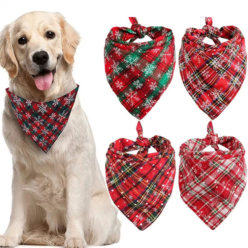 Christmas Red Plaid Dog Bandanas Large Pet Scarf Pet Bandana for Dog Cotton Washable Collar Cat Dog Scarf Large Dog Accessories
