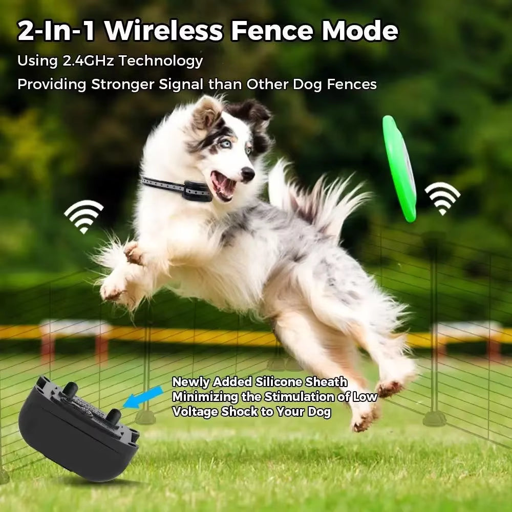 Dog Fence Wireless & Training Collar Outdoor 2-In-1, Electric Wireless Fence W/Remote, Adjustable Range, Waterproof, Reflective