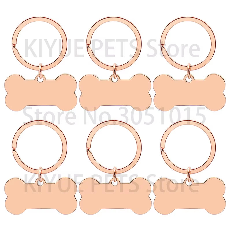 10 Pcs Blank Tag Stainless Steel Bone Keychain for DIY Custom Logo Tag Pet Dog Tag Collar Pet Accessoriess Charm