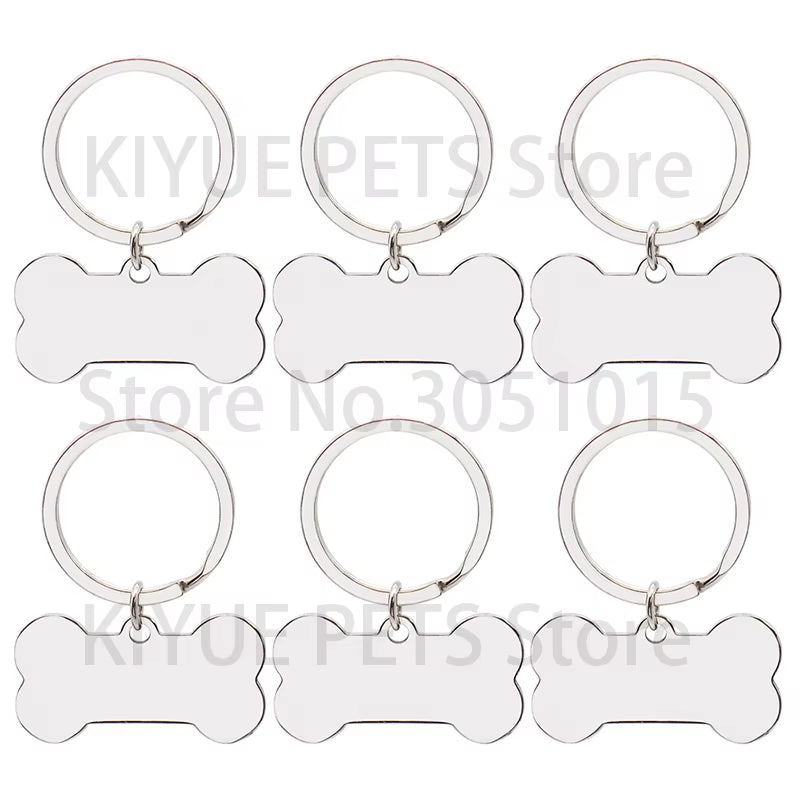 10 Pcs Blank Tag Stainless Steel Bone Keychain for DIY Custom Logo Tag Pet Dog Tag Collar Pet Accessoriess Charm
