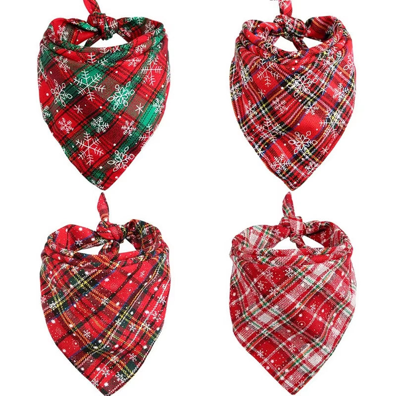 Christmas Red Plaid Dog Bandanas Large Pet Scarf Pet Bandana for Dog Cotton Washable Collar Cat Dog Scarf Large Dog Accessories