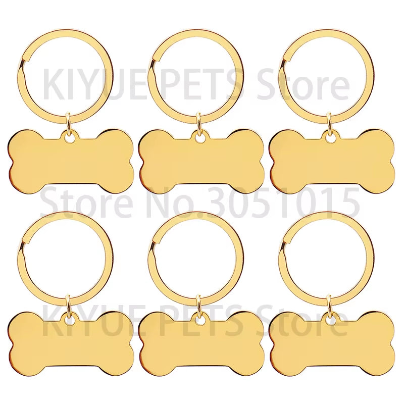 10 Pcs Blank Tag Stainless Steel Bone Keychain for DIY Custom Logo Tag Pet Dog Tag Collar Pet Accessoriess Charm
