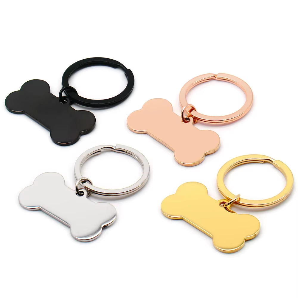 10 Pcs Blank Tag Stainless Steel Bone Keychain for DIY Custom Logo Tag Pet Dog Tag Collar Pet Accessoriess Charm